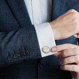 Mother-of-Pearl Round Cufflinks, Silver Tone