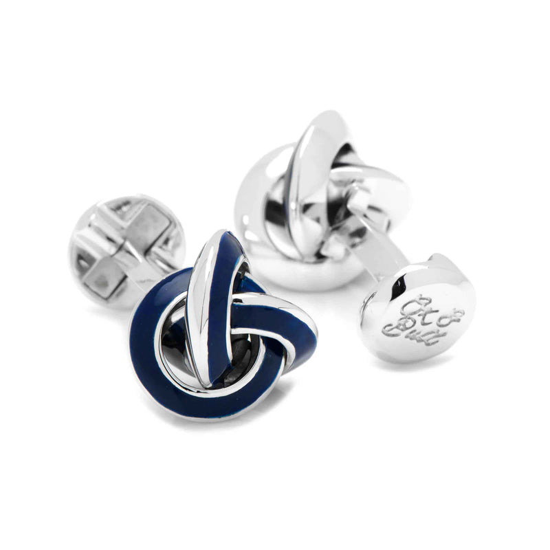 Blue Enamel Knot Cufflinks, Sterling Silver