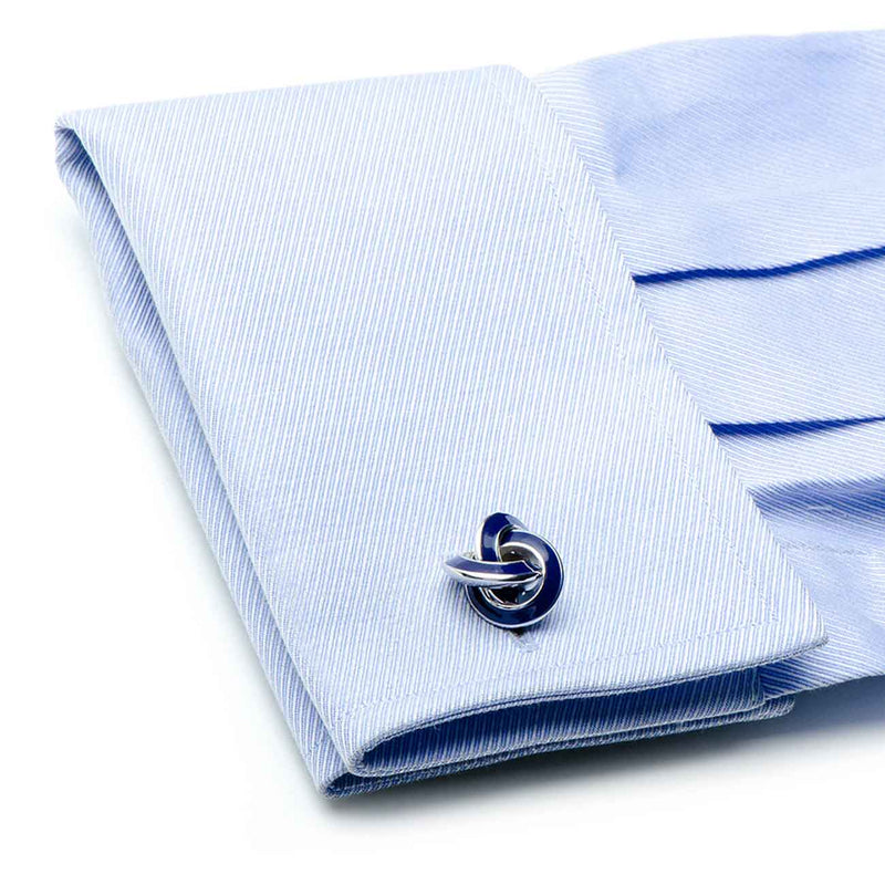 Blue Enamel Knot Cufflinks, Sterling Silver