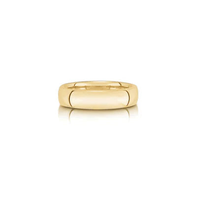 Low domed 14k yellow gold wedding band, 4mm wide, comfort fit, size 10 full
