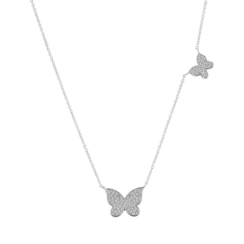 Diamond Butterfly Necklace, 14K White Gold