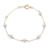 Child's 4MM Pearls Station Bracelet, 6 Inches, 14K Yellow Gold