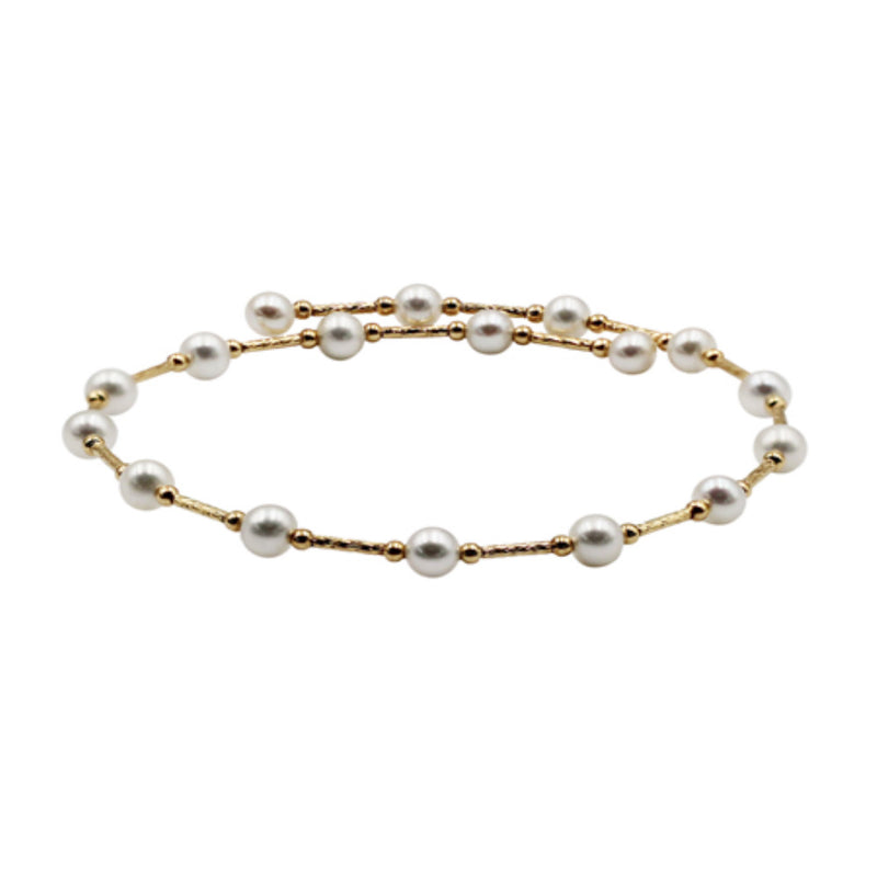 Flexible Pearl Station Bracelet, Adjustable, 18K Yellow Gold