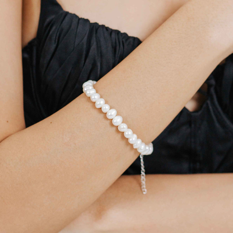 Freshwater Pearl 6.5 MM Adjustable Bracelet, Sterling Silver