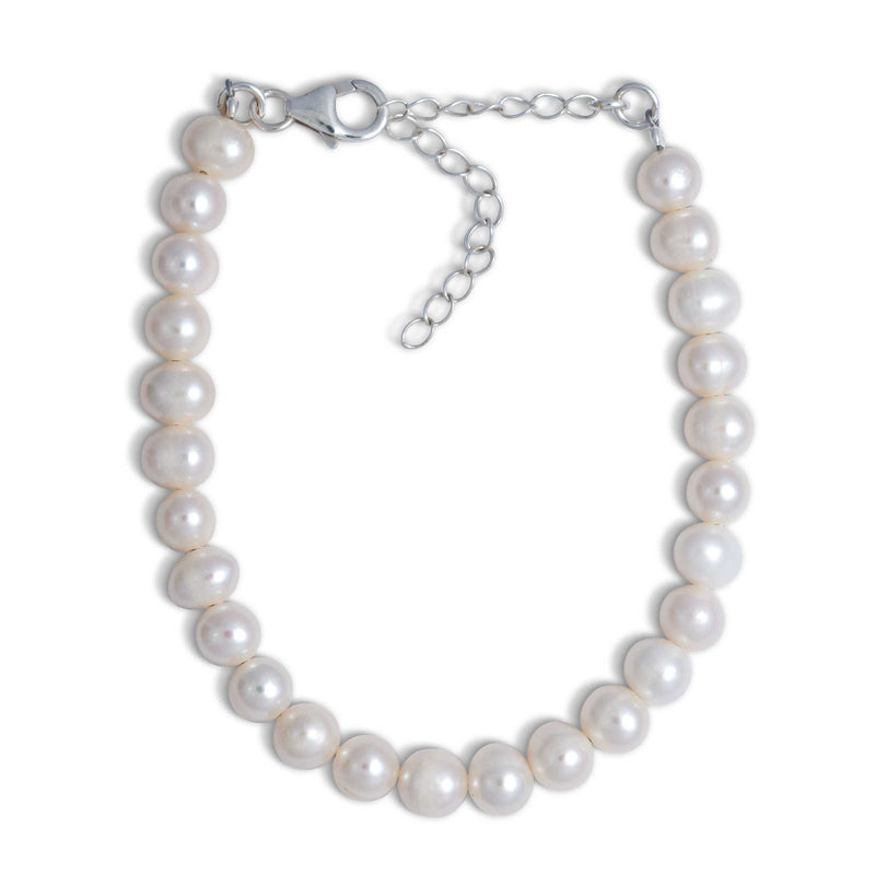 Freshwater Pearl 6.5 MM Adjustable Bracelet, Sterling Silver