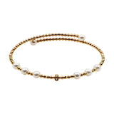 Flexible Pearl And Diamond Rondelle Adjustable 18K Yellow Gold Bracelet