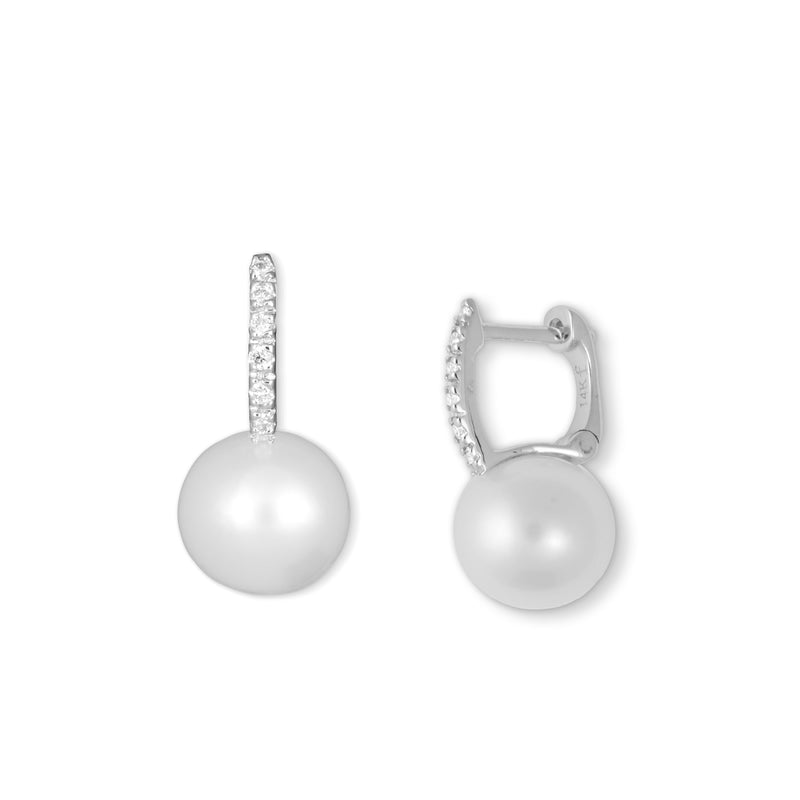 Diamond Half Hoop with Freshwater Cultured Pearl Drop, 14K White Gold
