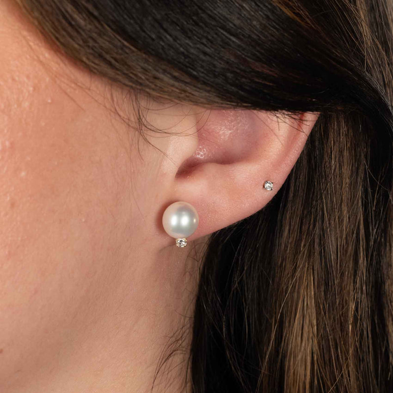 Akoya Cultured Pearl Earrings with Diamonds, 8.5 MM, 14K White Gold