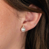 Cultured Pearl and Diamond Earrings, 8 MM, 14K Yellow Gold