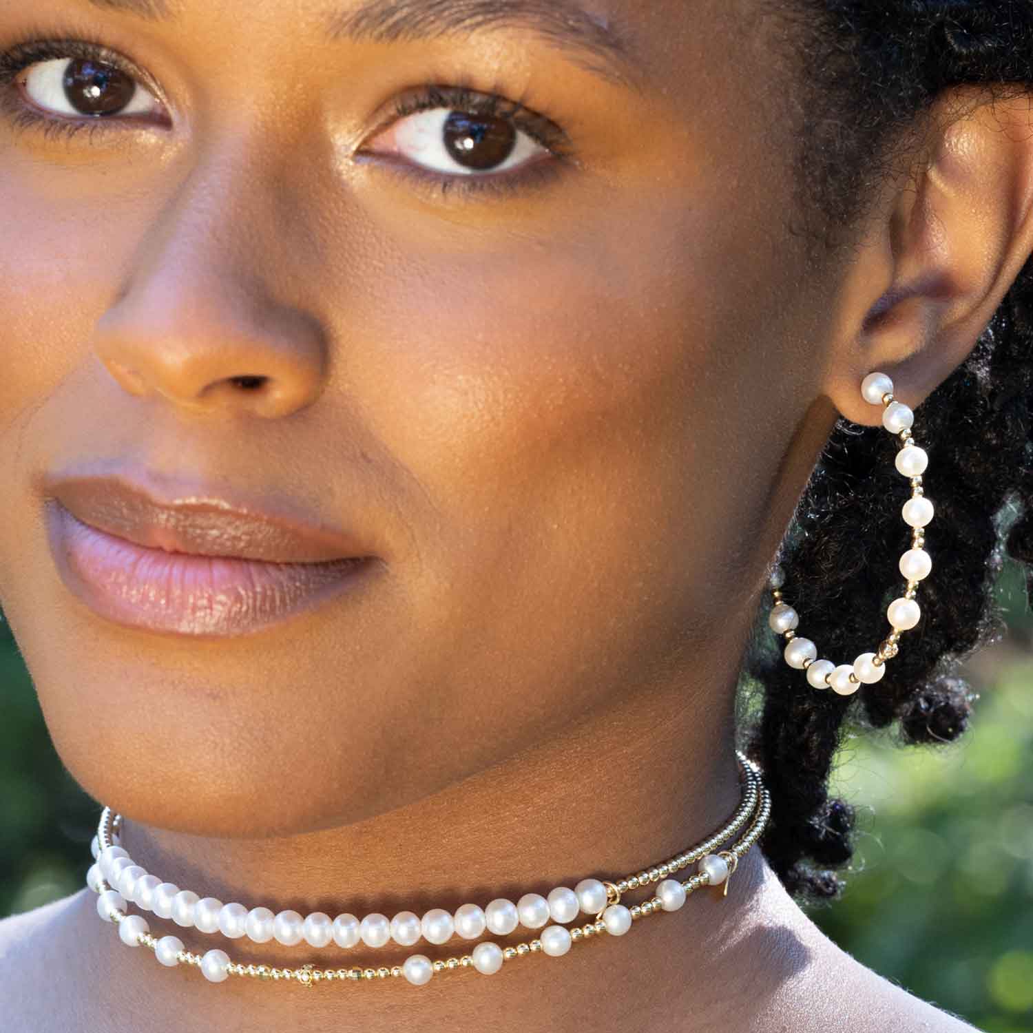 Half-Hoop Freshwater Pearl & Diamond Earrings in 18K Yellow Gold