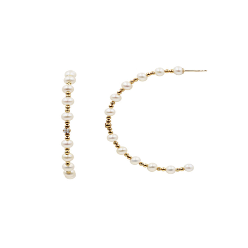 Half Hoop Freshwater Pearl Earrings, 18K Yellow Gold