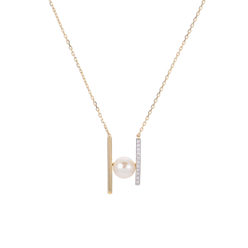 Freshwater Pearl and Diamond Modern Necklace, 14K Yellow Gold