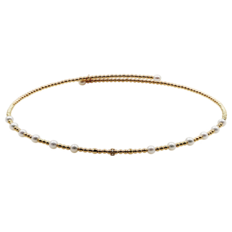 Flexible Pearl Choker Station Necklace, 18K Yellow Gold