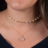 Coin Pearl and Diamond Pendant, 14K Yellow Gold