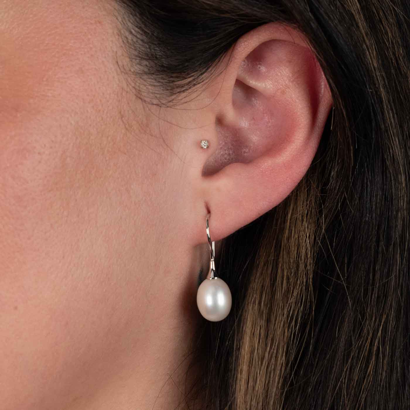 6mm Tricolor Freshwater Pearl Dangle Earrings – 925 Silver Octagon Studs