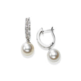 Diamond Half Hoop with Akoya Pearl Drop, 14K White Gold