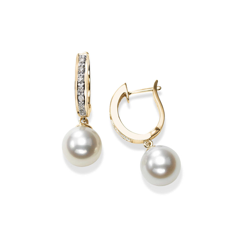 Diamond Half Hoop with Akoya Pearl Drop, 14K Yellow Gold