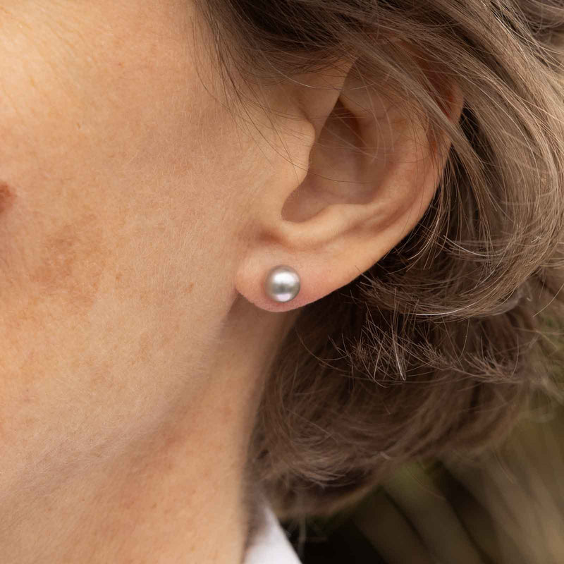 Dyed Grey Freshwater Cultured Pearl Earrings, 7MM, 14K White Gold