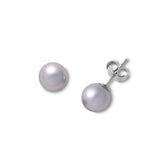 Dyed Grey Freshwater Cultured Pearl Earrings, 7MM, 14K White Gold