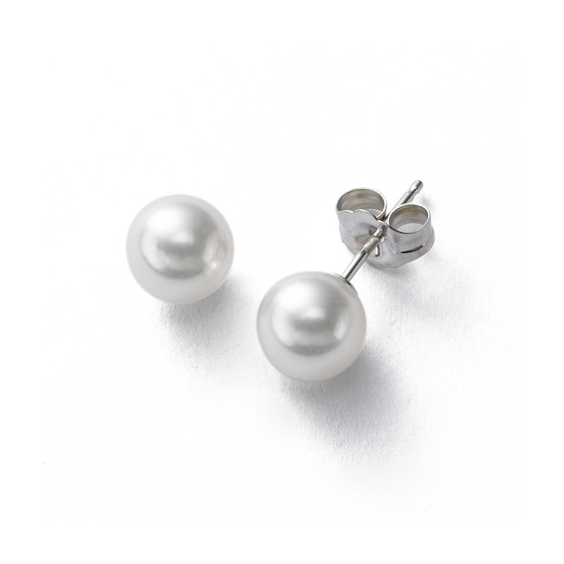 Cultured Akoya Pearl Stud Earrings, 6 MM, 14K White Gold