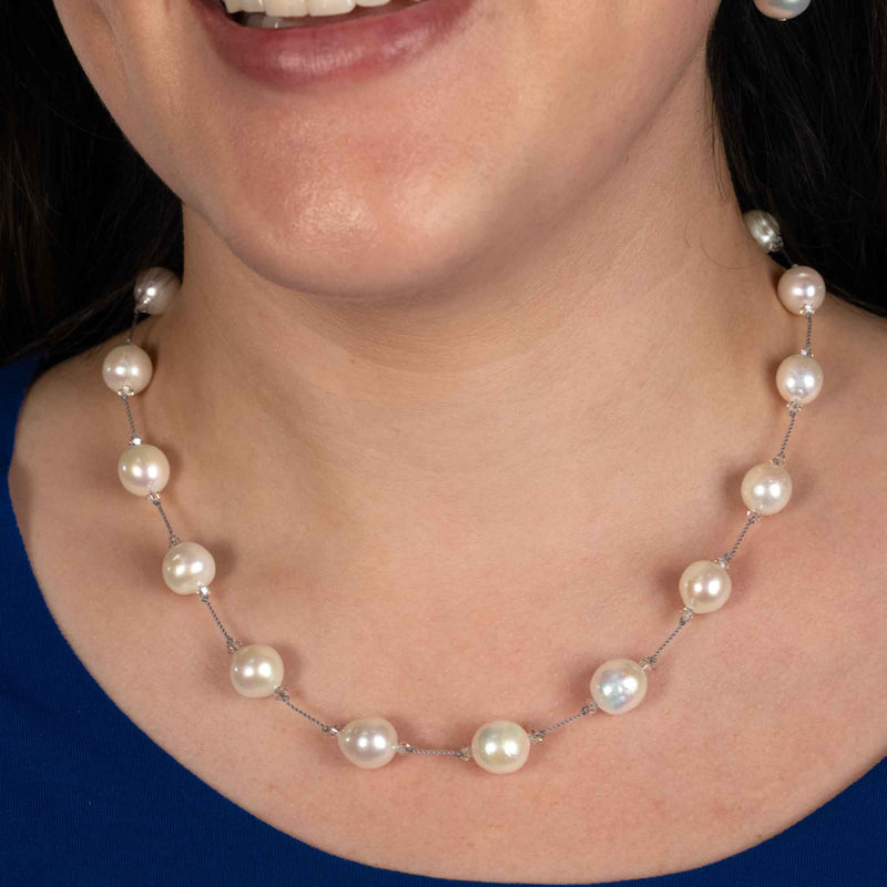 White Baroque Freshwater Cultured Pearl Necklace, 17 Inches, Sterling Silver