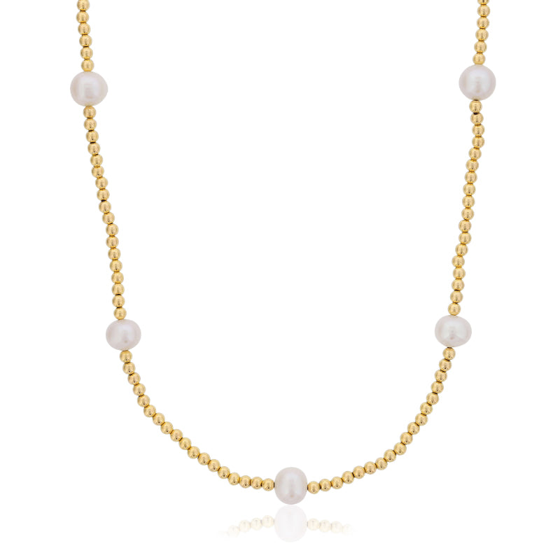 Freshwater Cultured Pearl and Gold Bead Necklace, Gold Filled