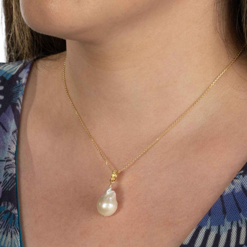 White Baroque Pearl Pendant, Gold Plated