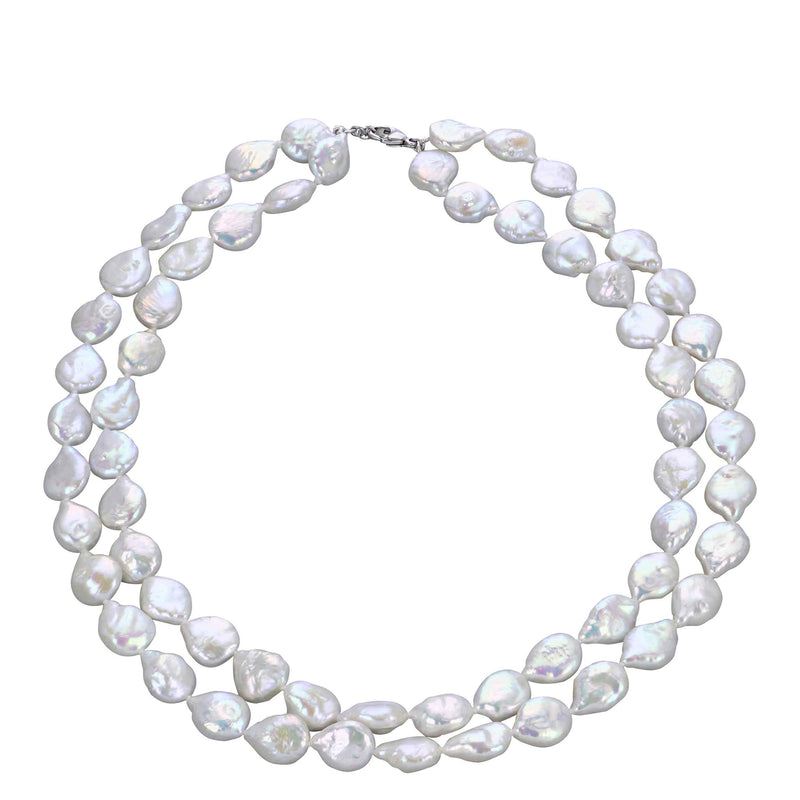 Keshi Cultured Pearl Double Strand Necklace, 16 Inches, Sterling Silver