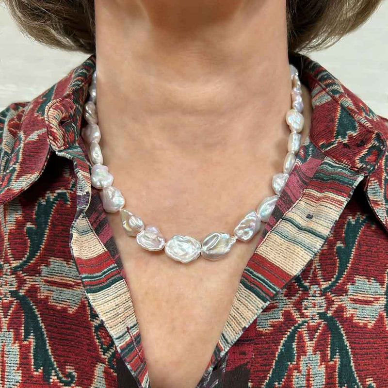Keshi Cultured Pearl Necklace, 17 Inches, 14K Yellow Gold