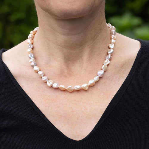 Pinks and Pale Tone Cultured Pearl Necklace, 18 Inches