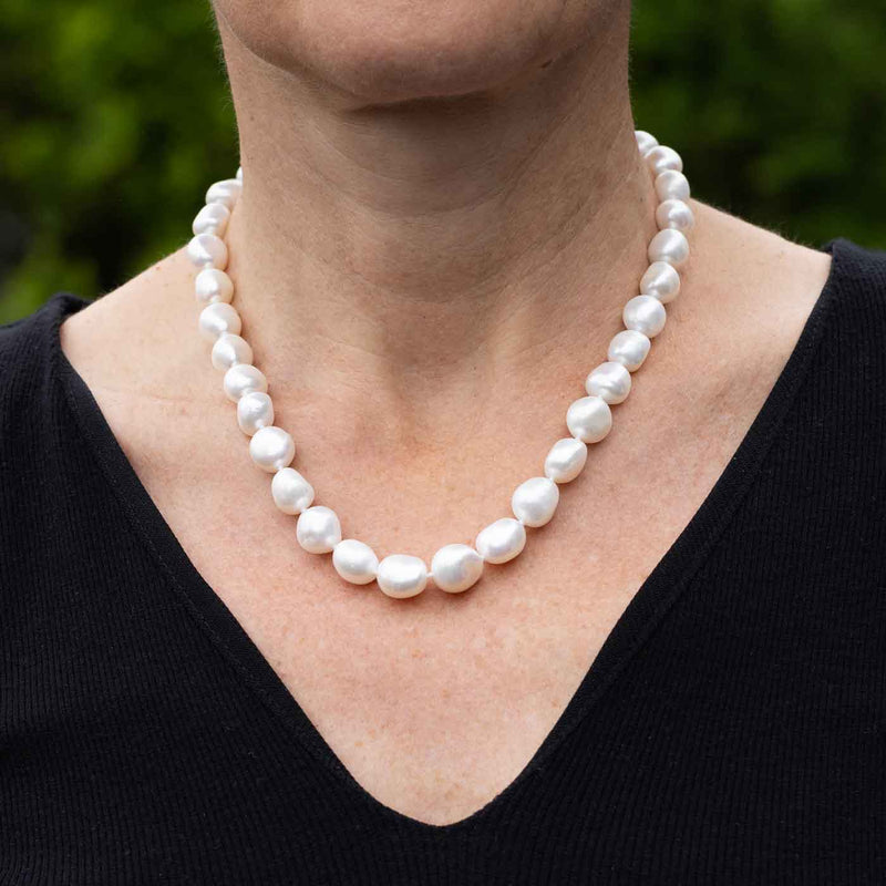 White Baroque Cultured Pearl Necklace, 18 Inches, 14K Yellow Gold