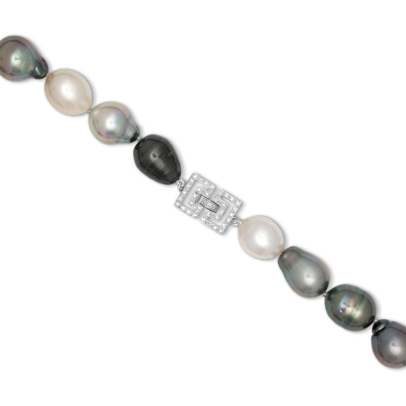 Large Tahitian Pearls with Deco Style Diamond Clasp, 14K White Gold