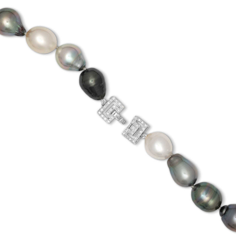 Large Tahitian Pearls with Deco Style Diamond Clasp, 14K White Gold