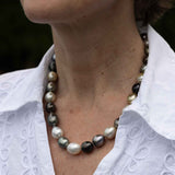 Large Tahitian Pearls with Deco Style Diamond Clasp, 14K White Gold