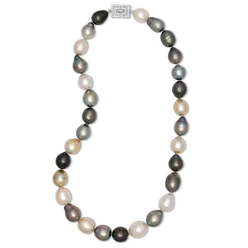 Large Tahitian Pearls with Deco Style Diamond Clasp, 14K White Gold