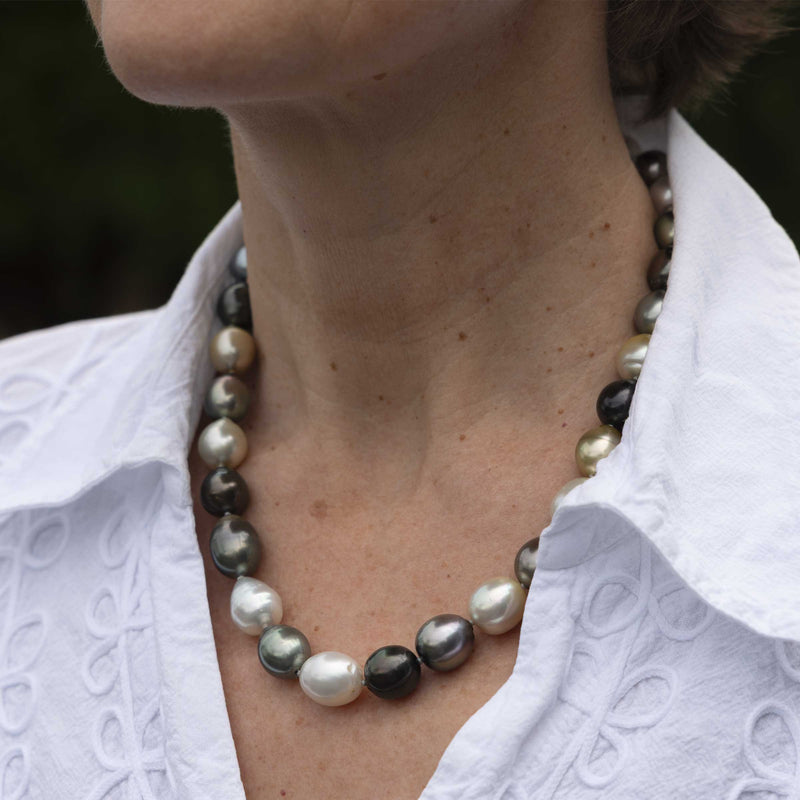 Tahitian and White South Sea Cultured Pearl Necklace, 18 Inches