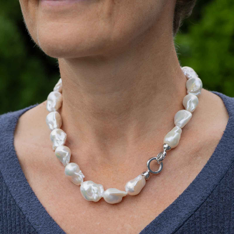 Large Baroque Cultured Pearl Necklace, 18 Inches, Sterling Silver