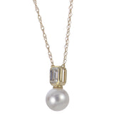 Freshwater Pearl And Synthetic Diamond Necklace, 14K Yellow Gold