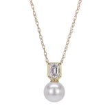 Freshwater Pearl And Synthetic Diamond Necklace, 14K Yellow Gold