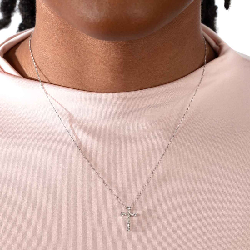 Classic Diamond Cross Pendant, 14 Karat White Gold