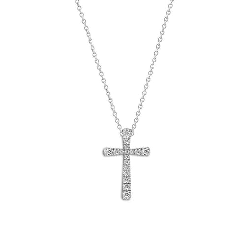 Classic Diamond Cross Pendant, 14 Karat White Gold