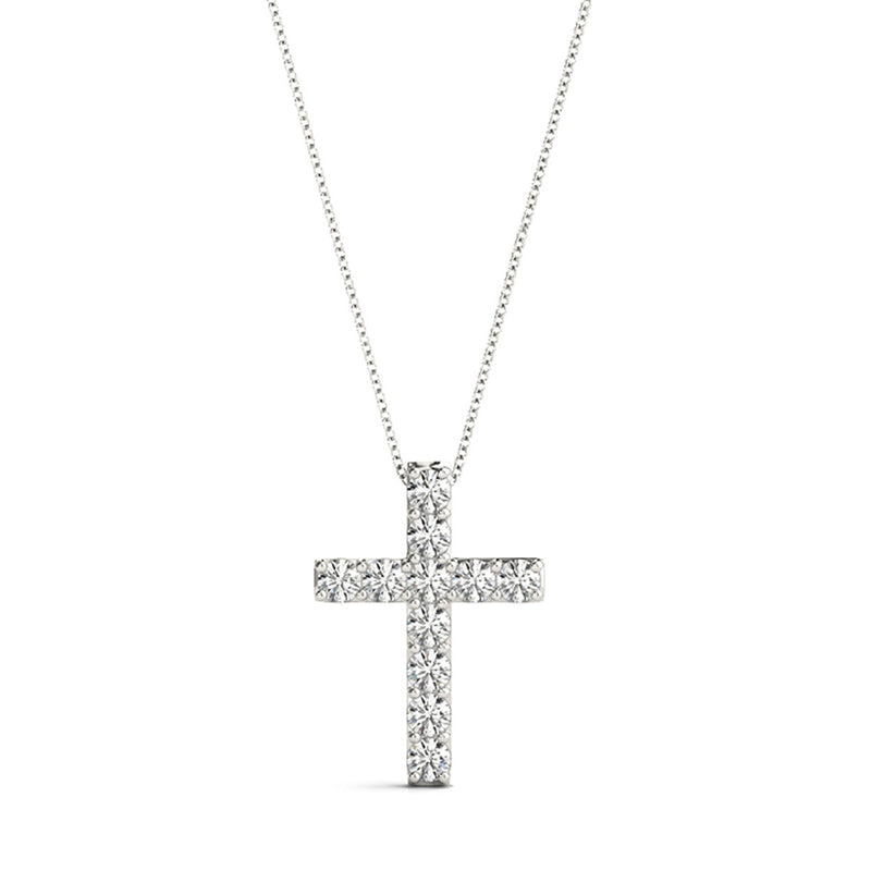 Shared Prong Diamond Cross, .22 Carat Total, 14K White Gold