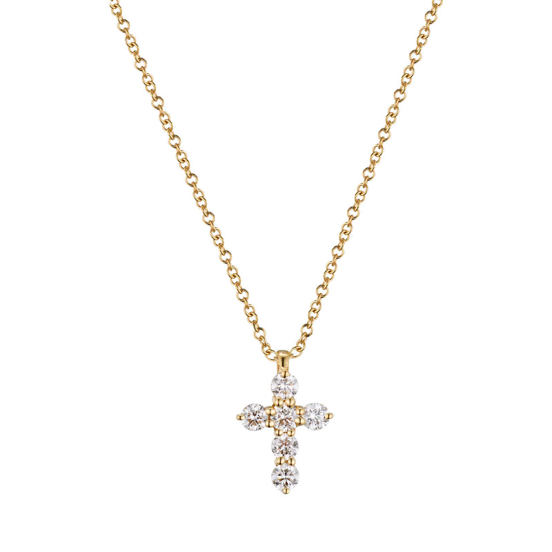 Diamond Petite Cross Prong Set, 14K Yellow Gold