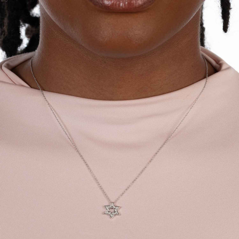 Diamond Star of David Pendant, .45 Inch, 14K White Gold