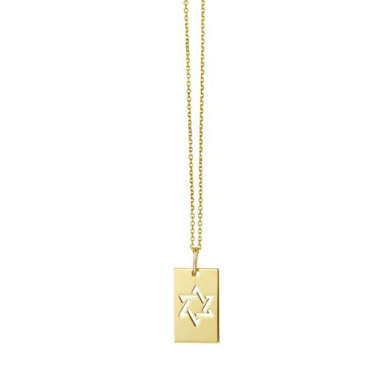 Star of David Cutout Tag Pendant, 14K Yellow Gold