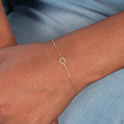 Star of David Chain Bracelet, 14K Yellow Gold