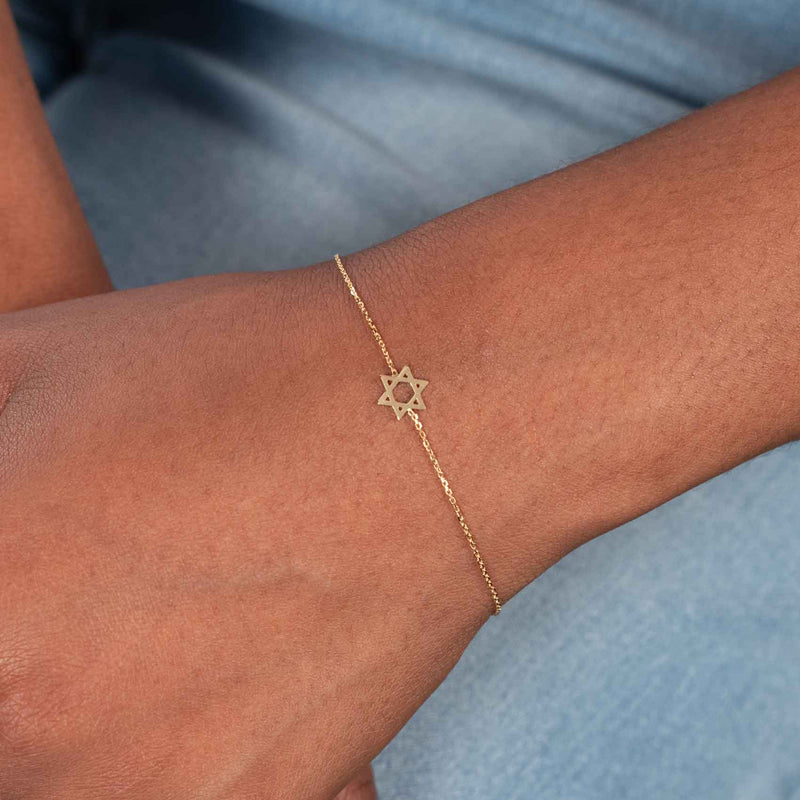 Star of David Chain Bracelet, 14K Yellow Gold