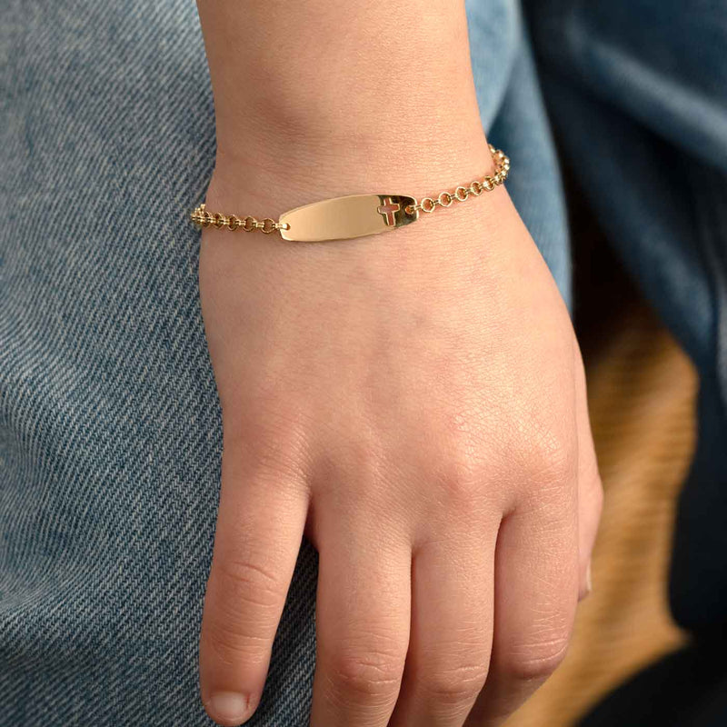 Child's Cross ID Bracelet, Yellow Gold Filled