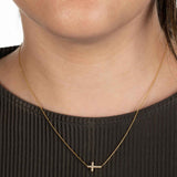 Sideways Diamond Cross Necklace, 14K Yellow Gold