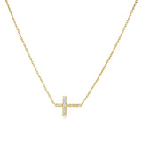 Sideways Diamond Cross Necklace, 14K Yellow Gold